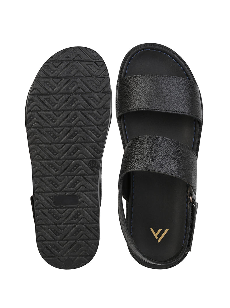 Libero Black Genuine Leather Sandals for Men - Adjustable Backstrap Sandals for Casual & Ethnic Wear