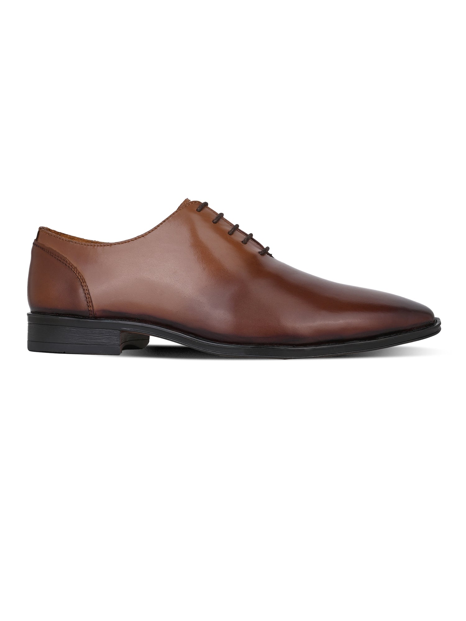 Tan Leather Lace Up Shoes For Men With Sneaker Footpad