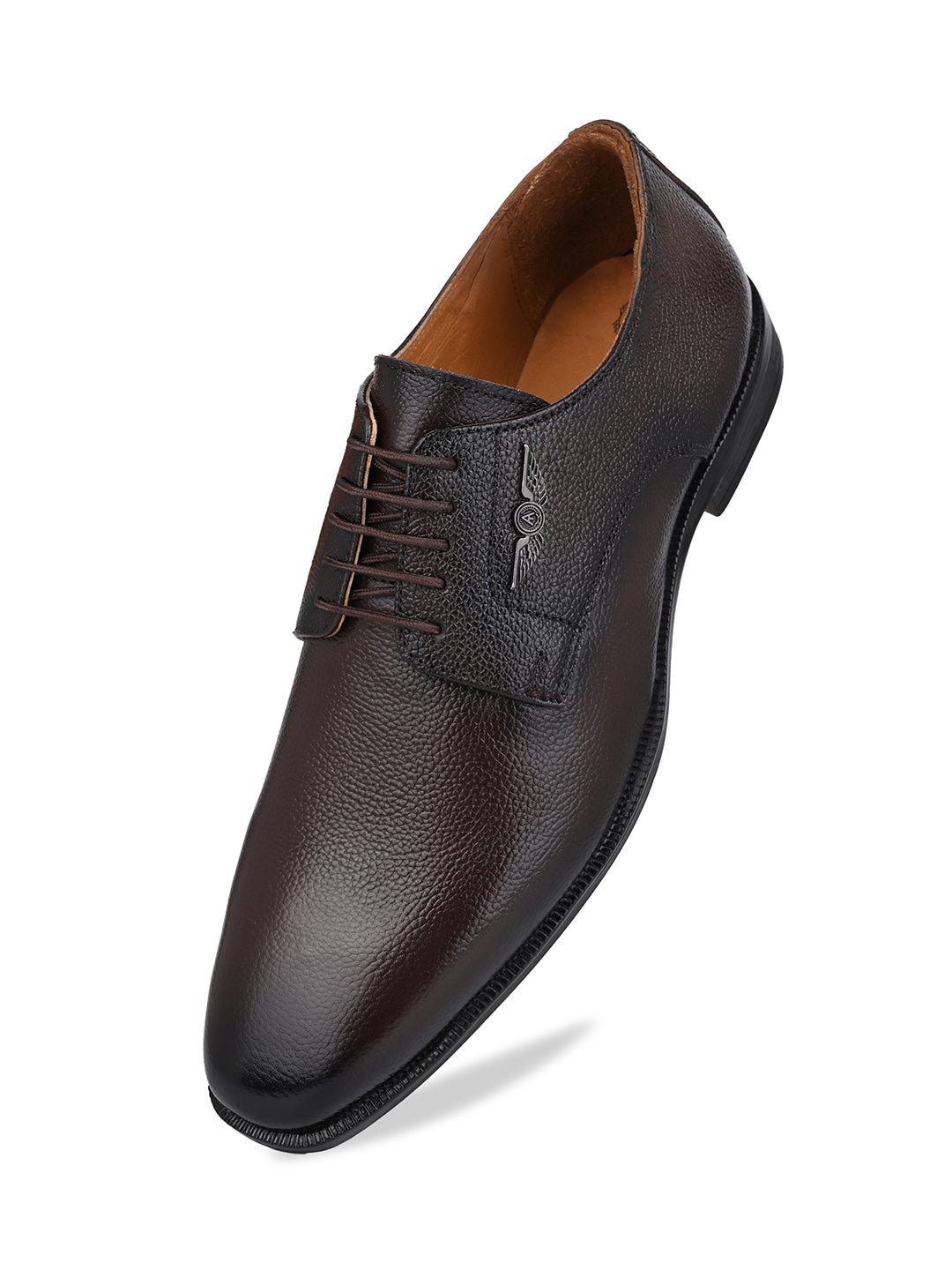 Men Textured Brown Leather Lace-Up Formal Shoes with TPR Sole