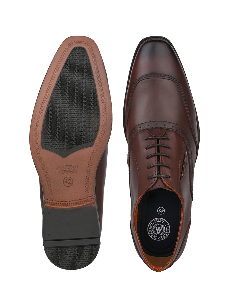 Cesare Brown Genuine Leather Oxford Shoes for Men - Formal Lace-Up Shoes for Office & Party Wear