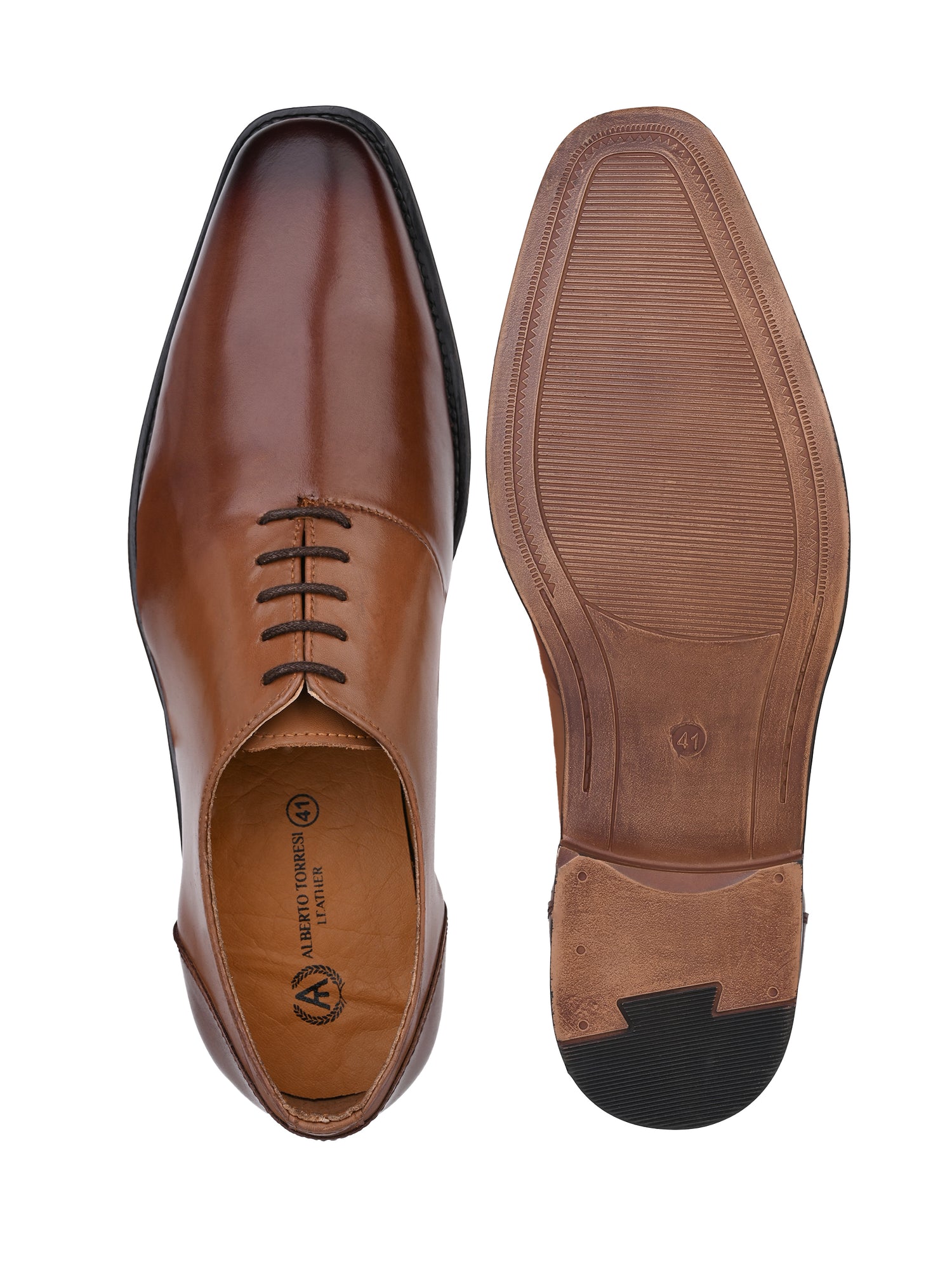 Tan Leather Lace Up Shoes For Men With Sneaker Footpad