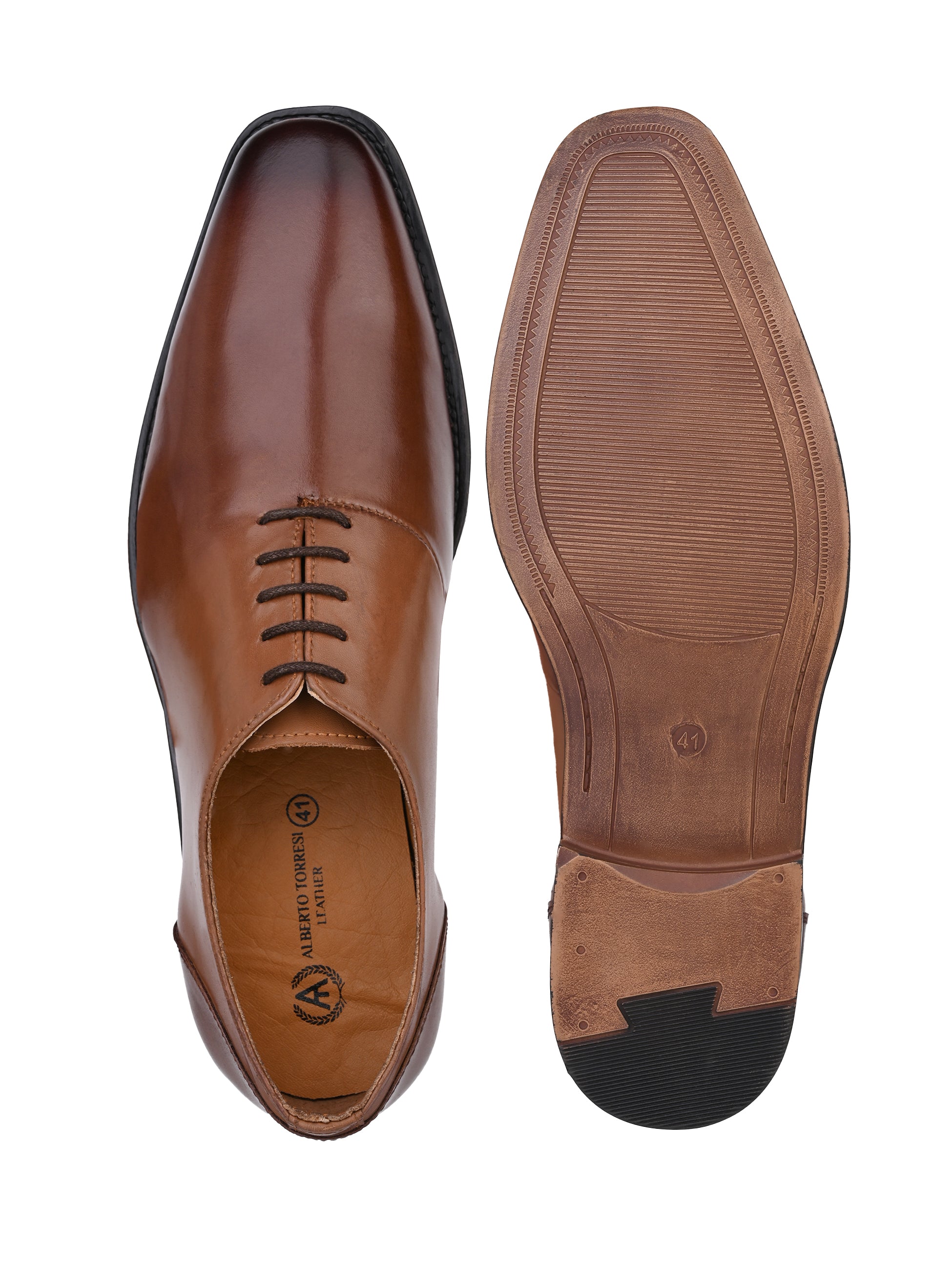 Tan Leather Lace Up Shoes For Men With Sneaker Footpad