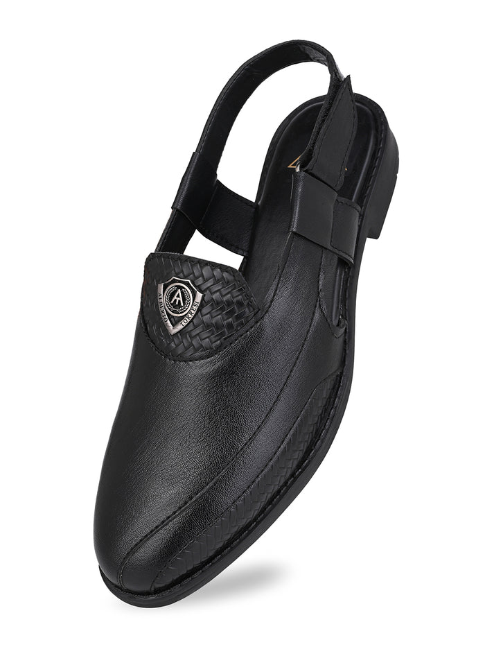 Sultan Black Peshawari Sandals for Men - Adjustable Backstrap Sandals for Casual & Ethnic Wear