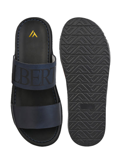 Alberto Torresi PVC Printed Branding Textured Blue Leather Men Slippers