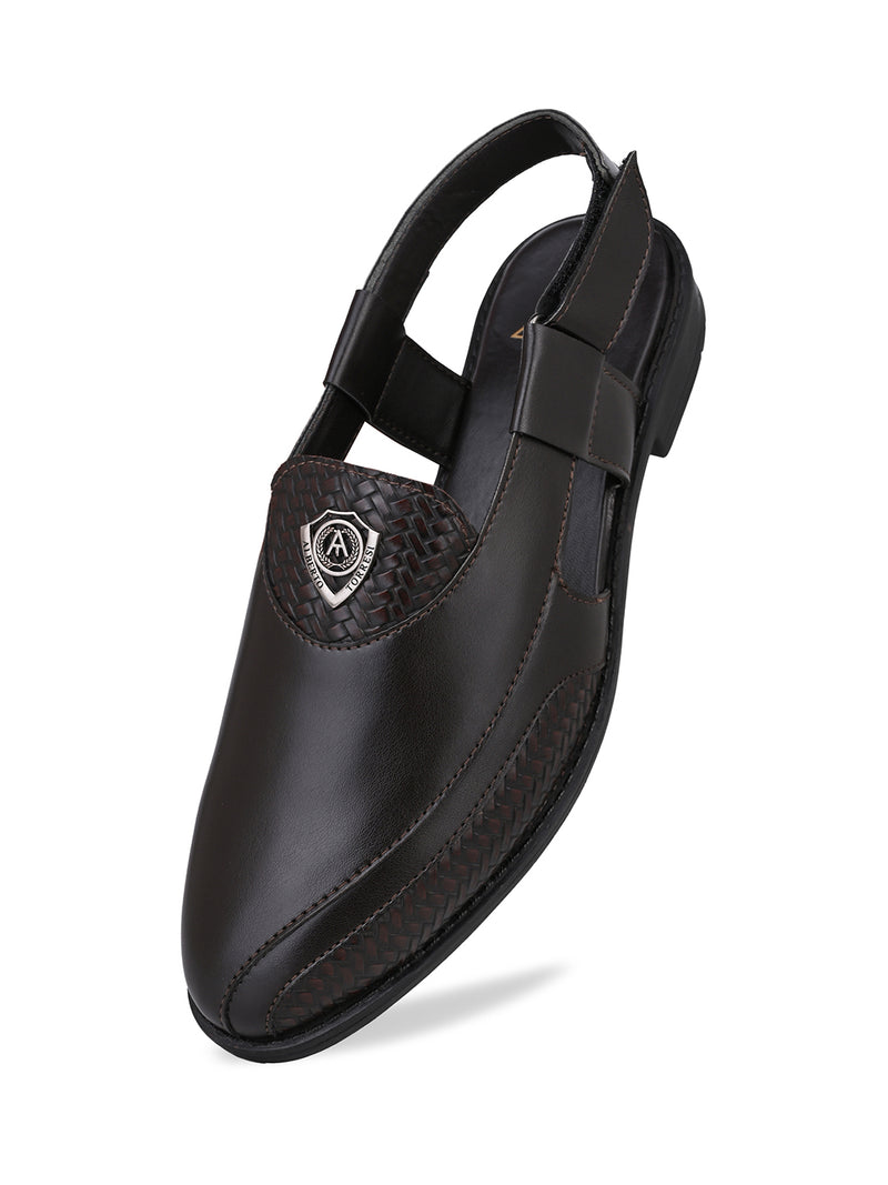 Sultan Brown Peshawari Sandals for Men - Adjustable Backstrap Sandals for Casual & Ethnic Wear