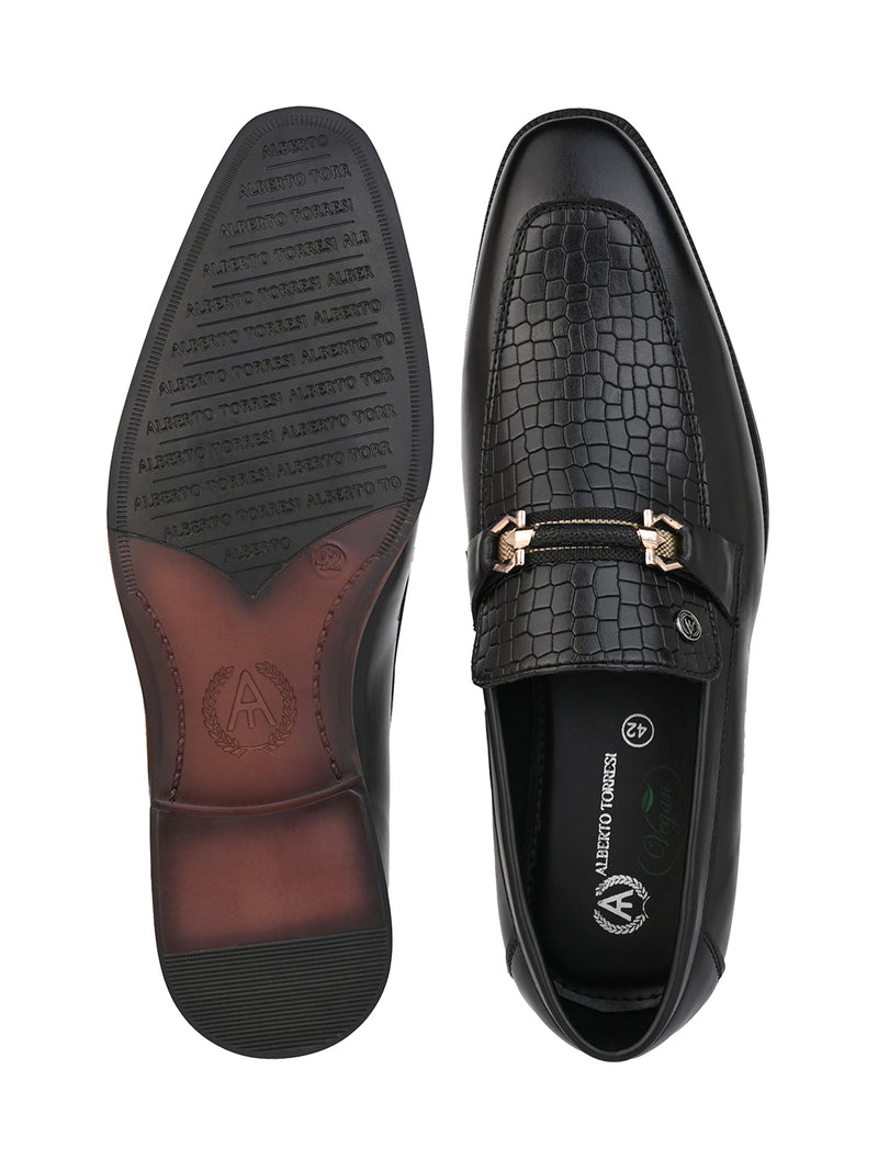 Calabria Black Loafers for Men - Buckle Slip-On Dress Shoes for Casual & Party Wear