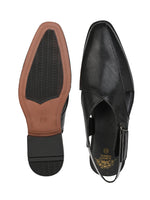 Faris Black Peshawari Sandals for Men - Adjustable Backstrap Sandals for Casual & Ethnic Wear