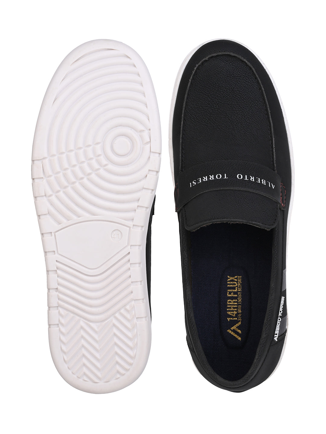 Alberto Torres Men’s Embossed Black Tech-Knit Slip-Ons