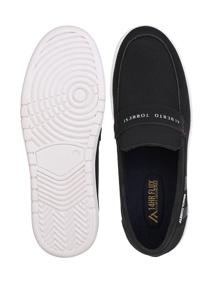 Alberto Torres Men’s Embossed Black Tech-Knit Slip-Ons