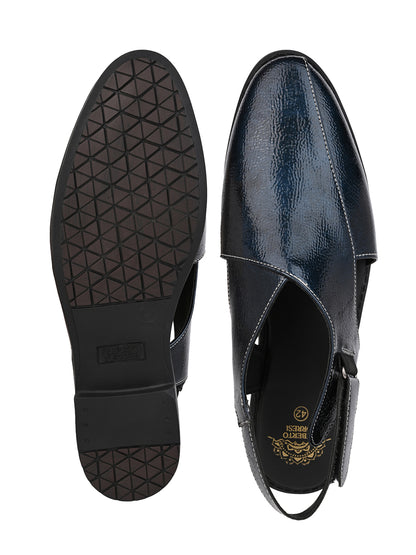 Alberto Torresi Blue Patent Crinkle Peshawari Sandal With Padded Insole