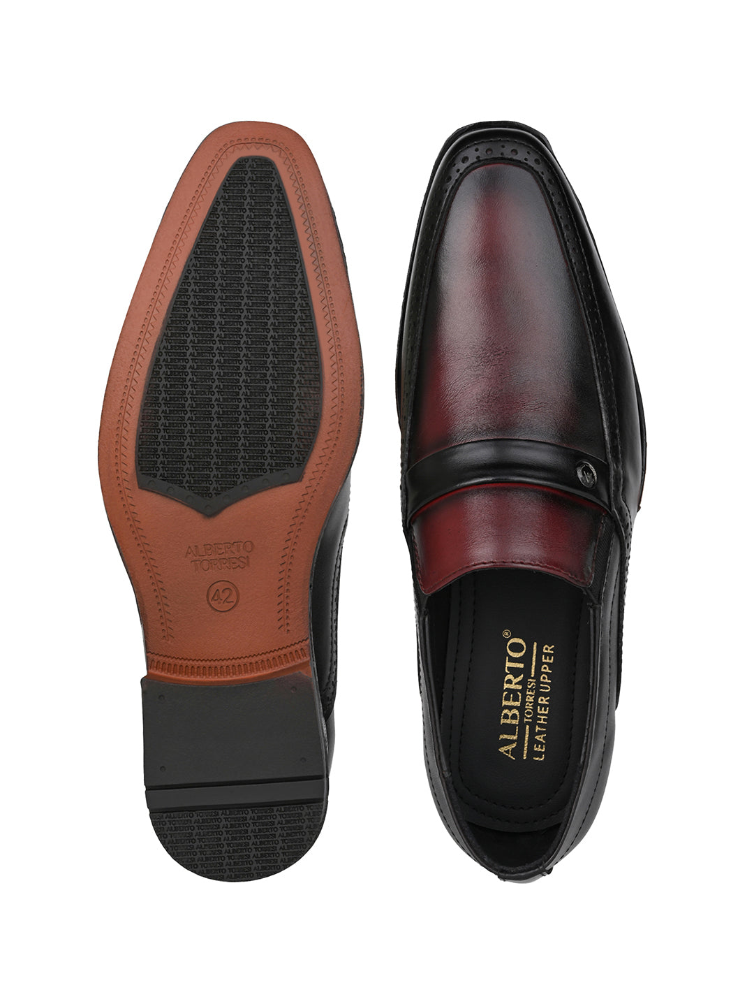 Alberto Torresi Genuine Leather Black-Bordo Slipon Formal Shoes