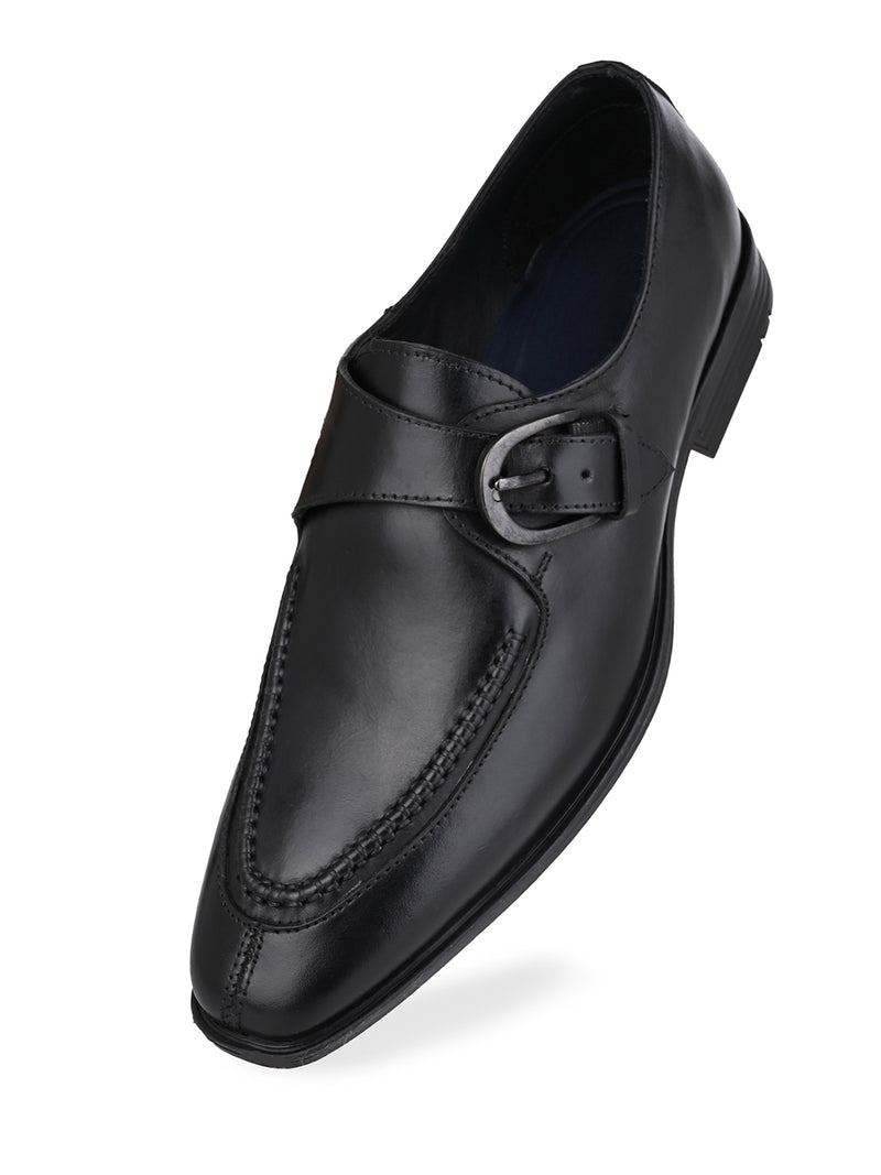 Nobile Black Genuine Leather Monk Strap Shoes for Men - Dress Shoes for Office & Party Wear