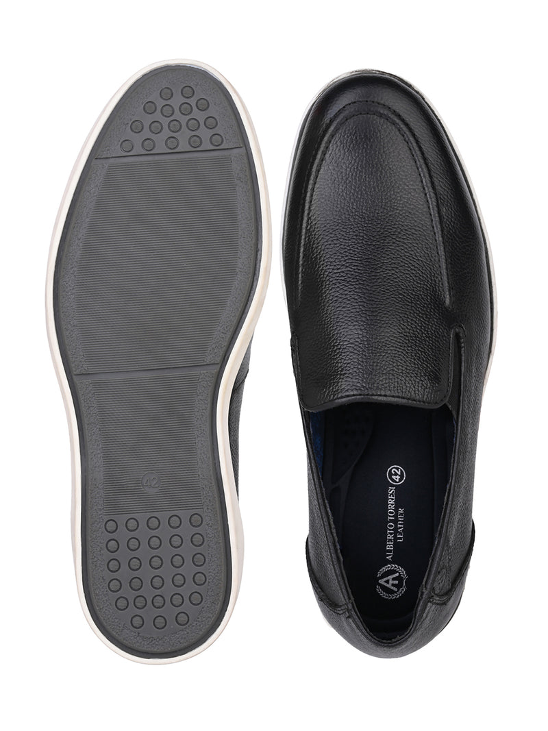 Brio Black Milled Leather Casual Loafers for Men - Slip-On Shoes for Casual & Everyday Wear