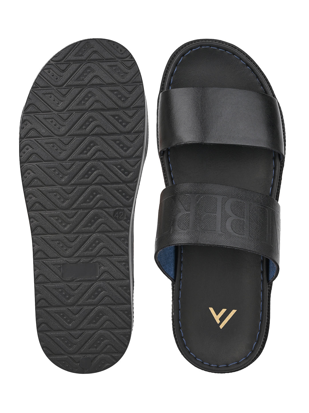 Alberto Torresi PVC Printed Branding Textured Blue Leather Men Slippers