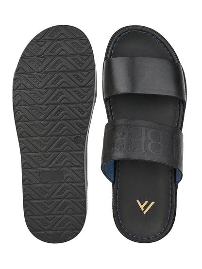 Alberto Torresi PVC Printed Branding Textured Blue Leather Men Slippers