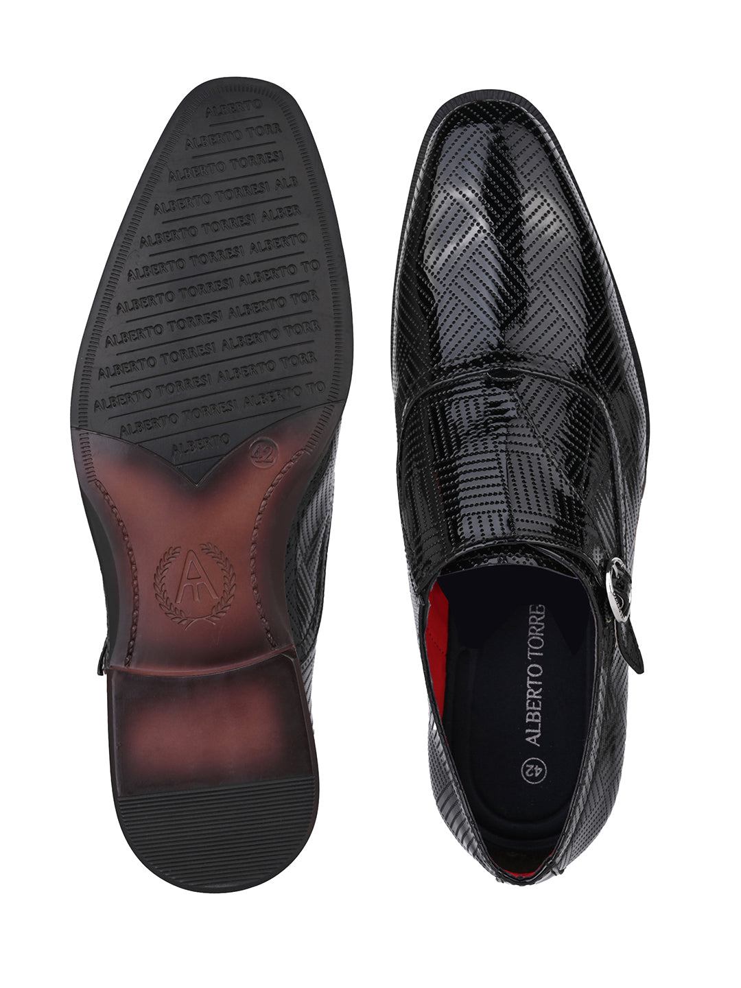 Alberto Torresi Black Patent Synthetic Monk Shoes