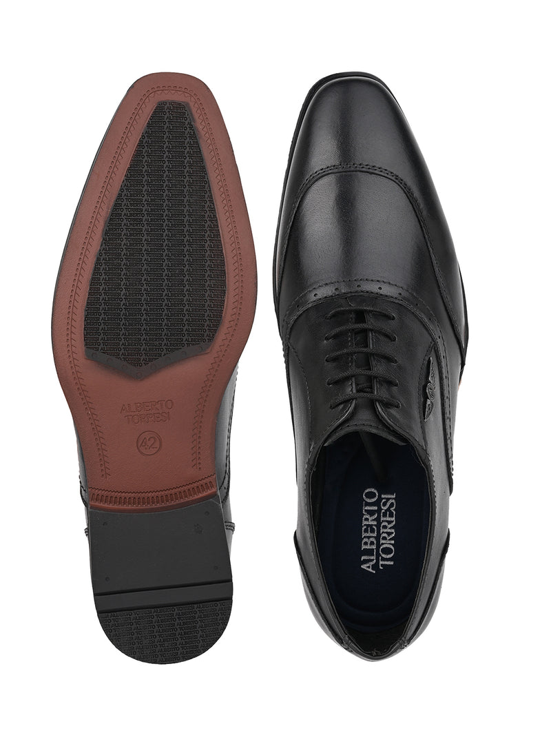 Cesare Black Genuine Leather Oxford Shoes for Men - Formal Lace-Up Shoes for Office & Party Wear