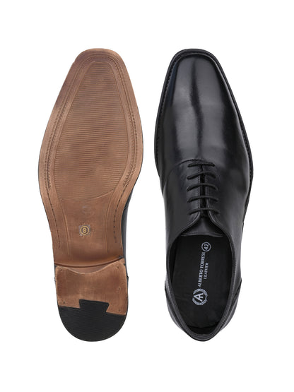 Black Leather Lace Up Shoes For Men With Sneaker Footpad