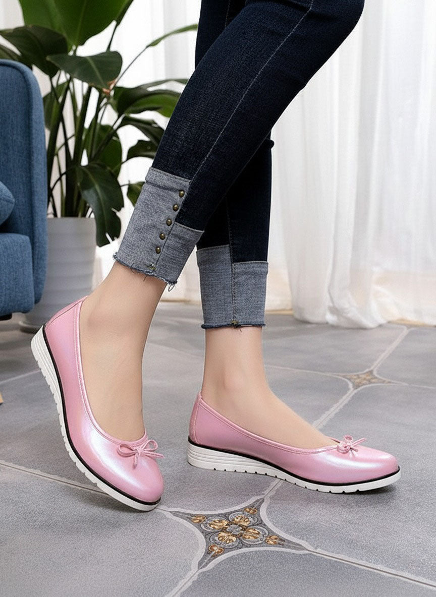 Alberto Torresi Pink Synthetic Ballet Flats With And Tpr Platform Sole