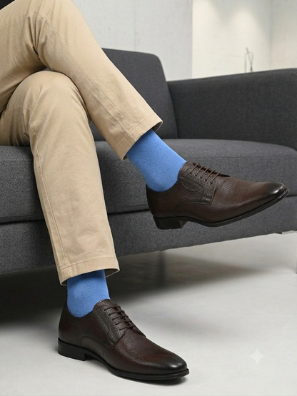 Men Textured Brown Leather Lace-Up Formal Shoes with TPR Sole
