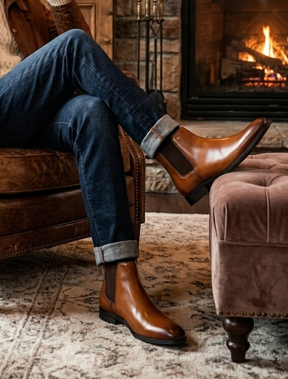 Alberto Torresi Synthetic Tan Chelsea Boots For Men