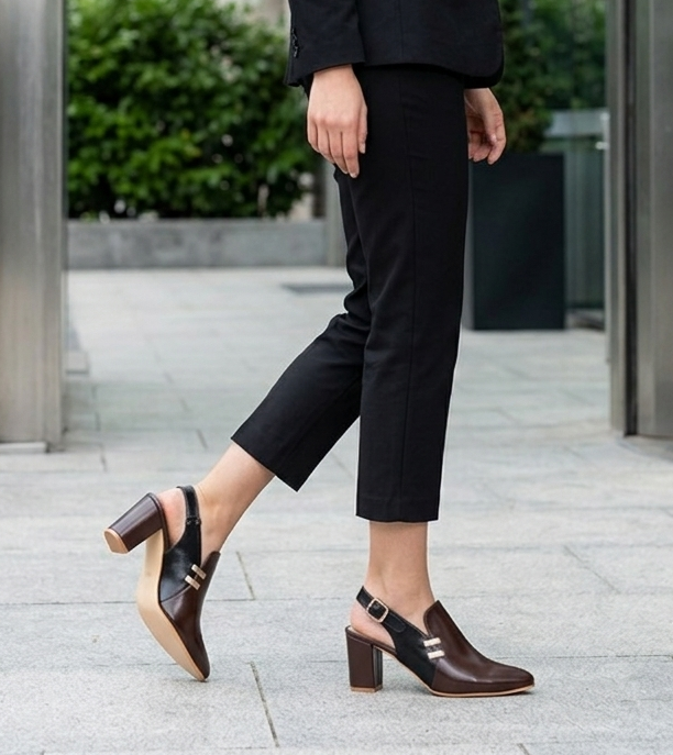 Alberto Torresi Women’s Brown &amp; Black Slingback Block Heels