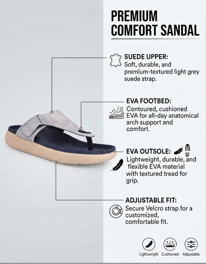 Varello Grey T-Strap Slippers for Men - Adjustable Comfort Slippers for Casual &amp; Everyday Wear
