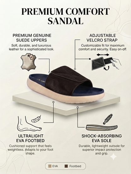 Savio Brown Comfort Slides for Men - Adjustable Velcro Strap Slippers for Casual &amp; Everyday Wear