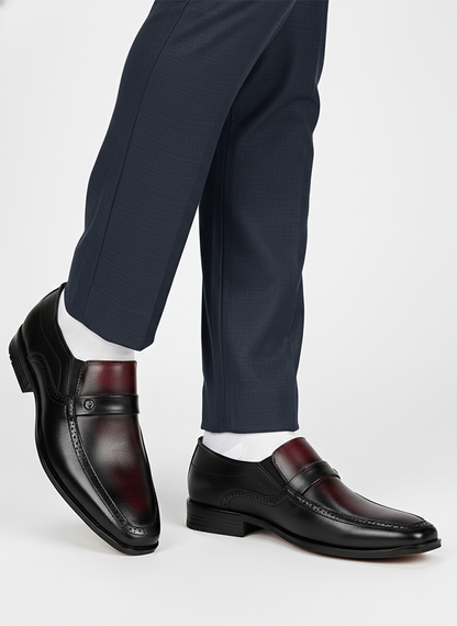 Alberto Torresi Genuine Leather Black-Bordo Slipon Formal Shoes
