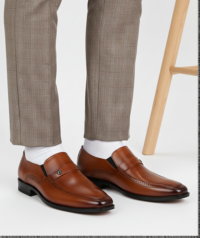 Signore Tan Leather Formal Shoes for Men - Slip-On Shoes for Office & Party Wear
