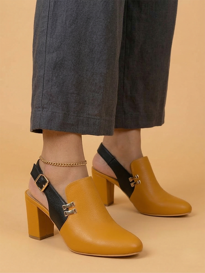Alberto Torresi Women’s Tan &amp; Black Slingback Block Heels