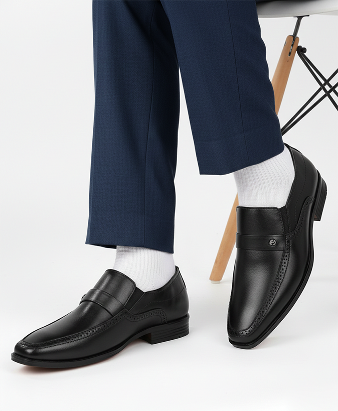 Signore Black Leather Formal  Shoes for Men - Slip-On Shoes for Office & Party Wear