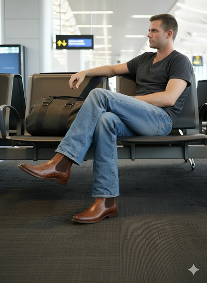 Luxurious Tan Croco Leather Chelsea Boots for Men