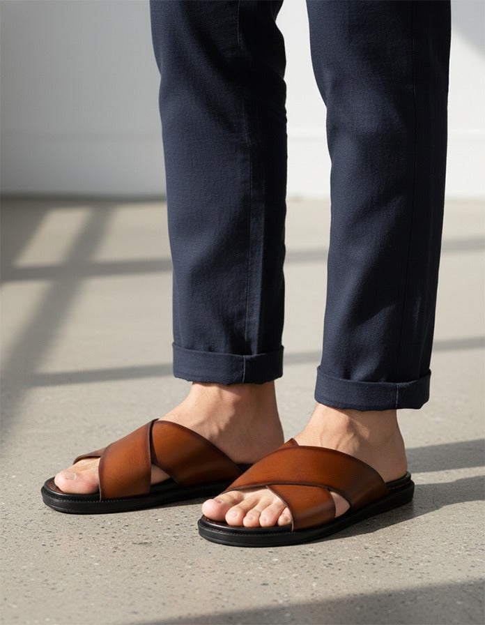 Alberto Torresi Deriko Tan Genuine Leather Flats