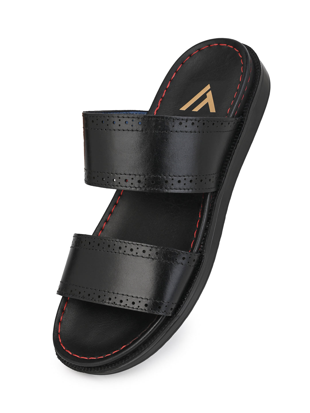 Alberto Torresi PVC Printed Branding Textured Black Leather Men Slippers