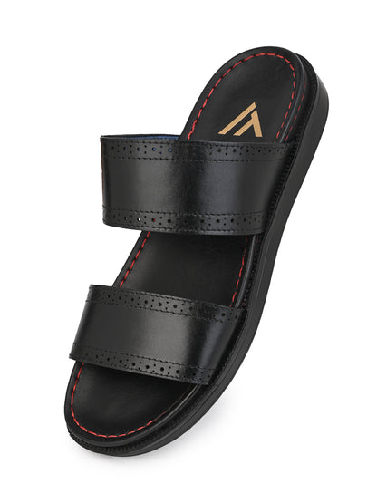 Alberto Torresi PVC Printed Branding Textured Black Leather Men Slippers
