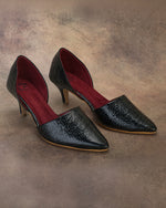 Calyra Black Cracked Metallic D'Orsay Kitten Heels for Women