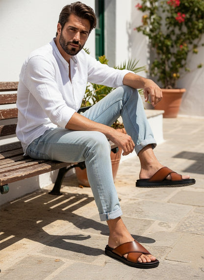 Alberto Torresi Deriko Tan Genuine Leather Flats