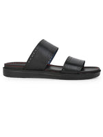 Alberto Torresi PVC Printed Branding Textured Black Leather Men Slippers