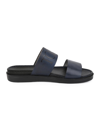 Alberto Torresi PVC Printed Branding Textured Blue Leather Men Slippers