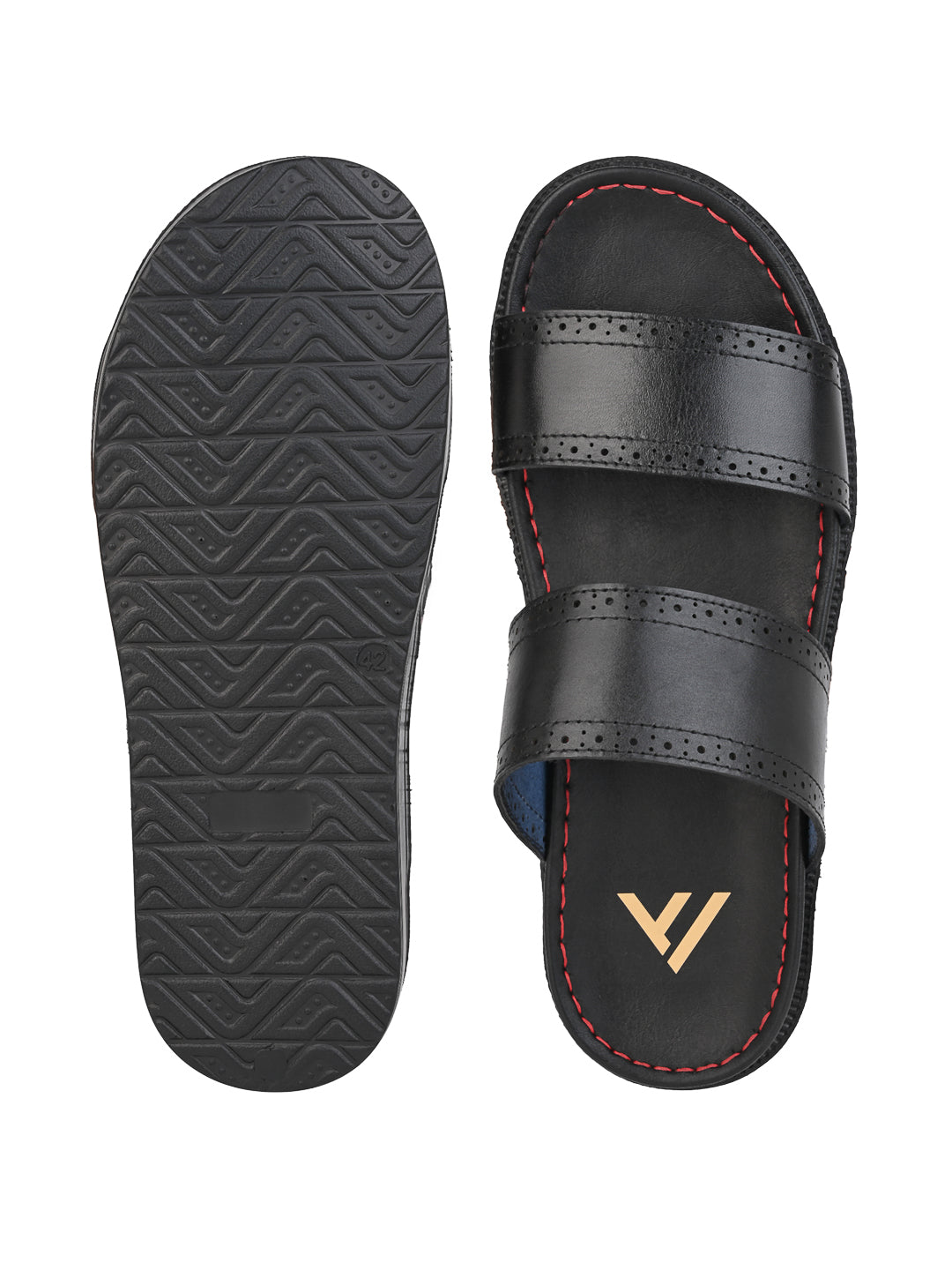 Alberto Torresi PVC Printed Branding Textured Black Leather Men Slippers