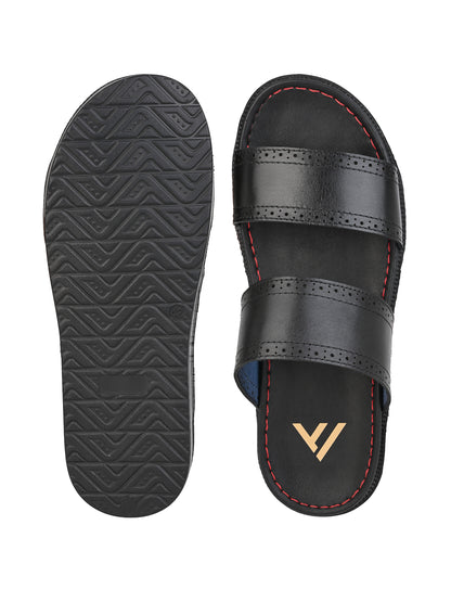 Alberto Torresi PVC Printed Branding Textured Black Leather Men Slippers