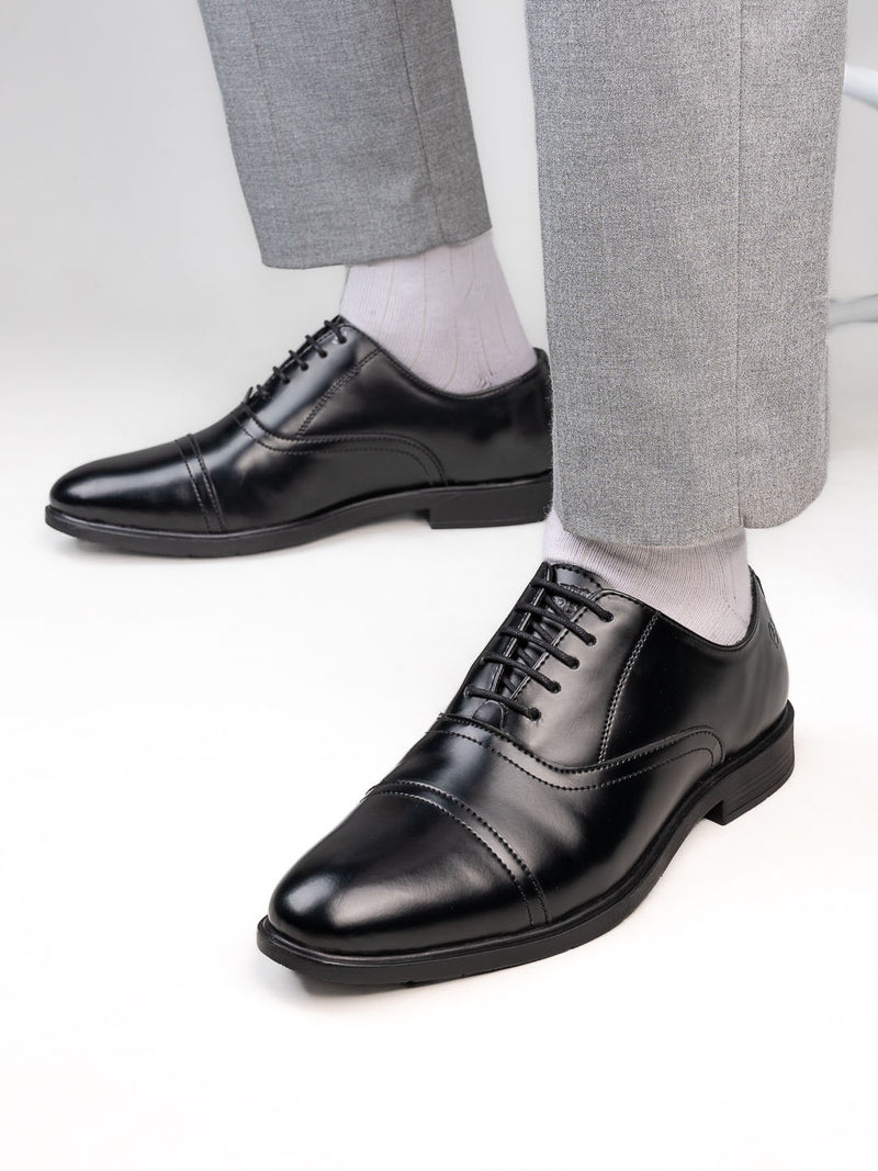Valerio Black Oxford Shoes for Men - Formal Lace-up shoes for Office & Party Wear