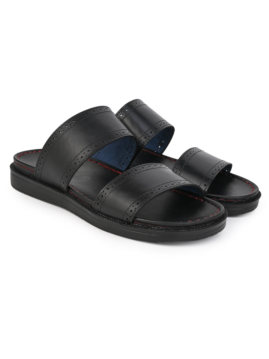 Alberto Torresi PVC Printed Branding Textured Black Leather Men Slippers