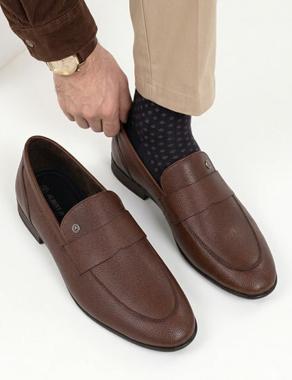 Alberto Torresi Men’s Brown Textured Slip-On Formal Shoes