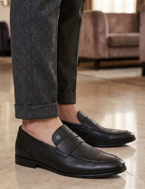Alberto Torresi Men’s Black Textured Slip-On Formal Shoes