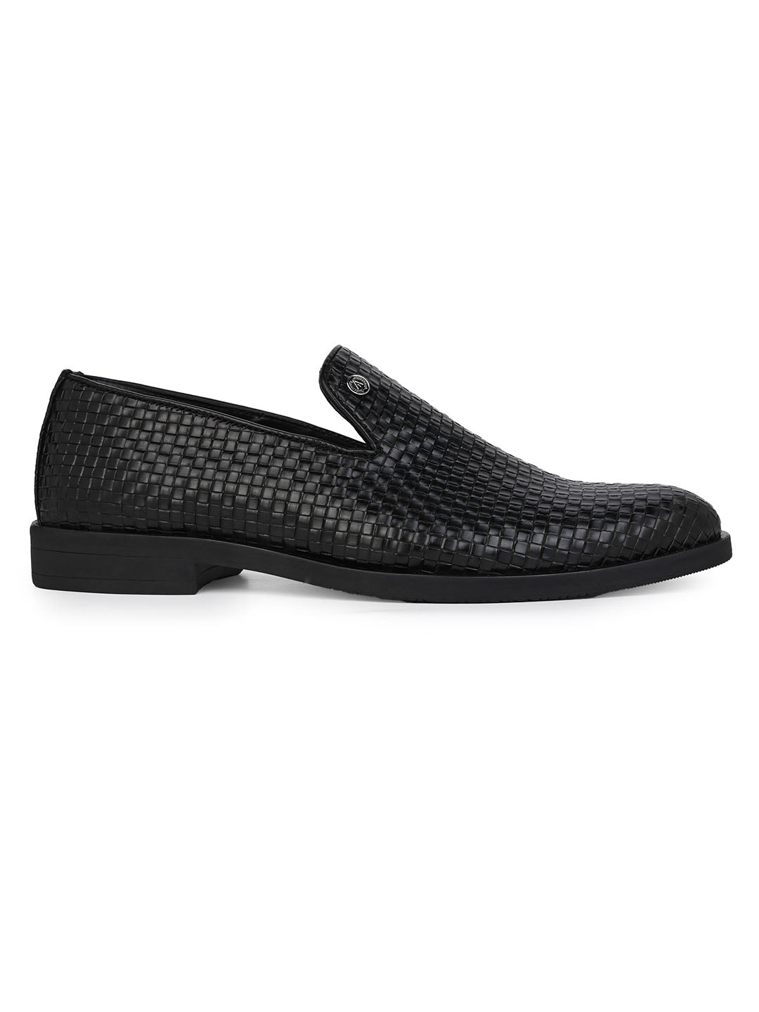 Alberto Torresi Men's Black Woven Textured Slip-On Loafers