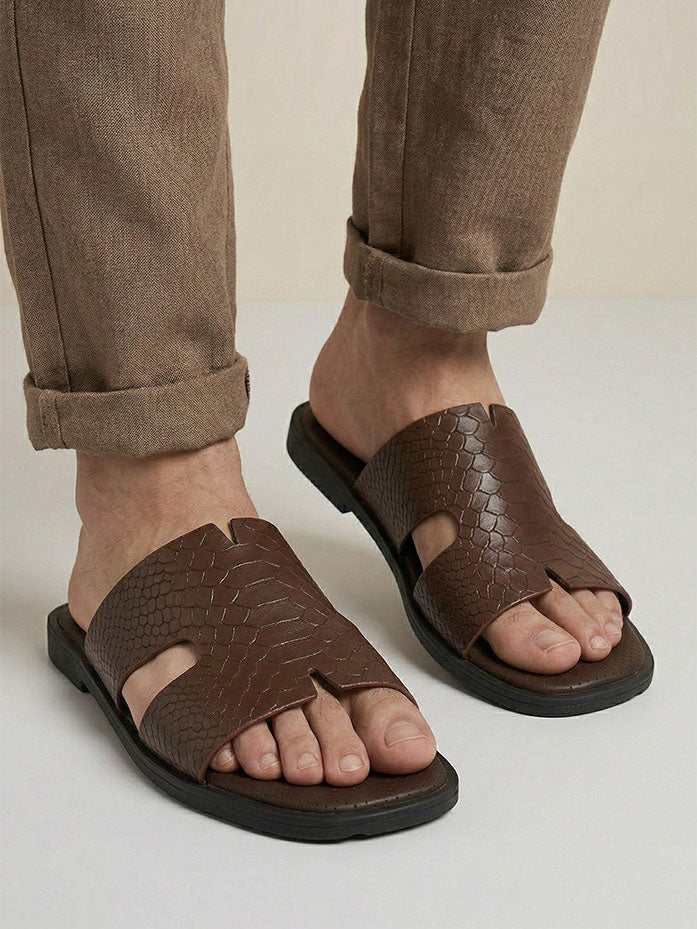 Alberto Torresi Men’s Brown Textured Slide Sandals