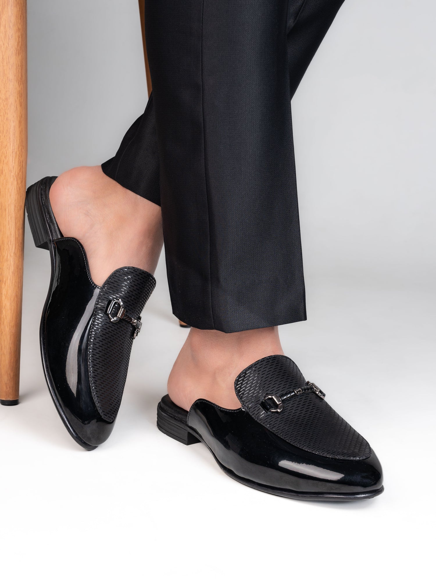 Alberto Torresi Black Patent Mule With Metal Accent