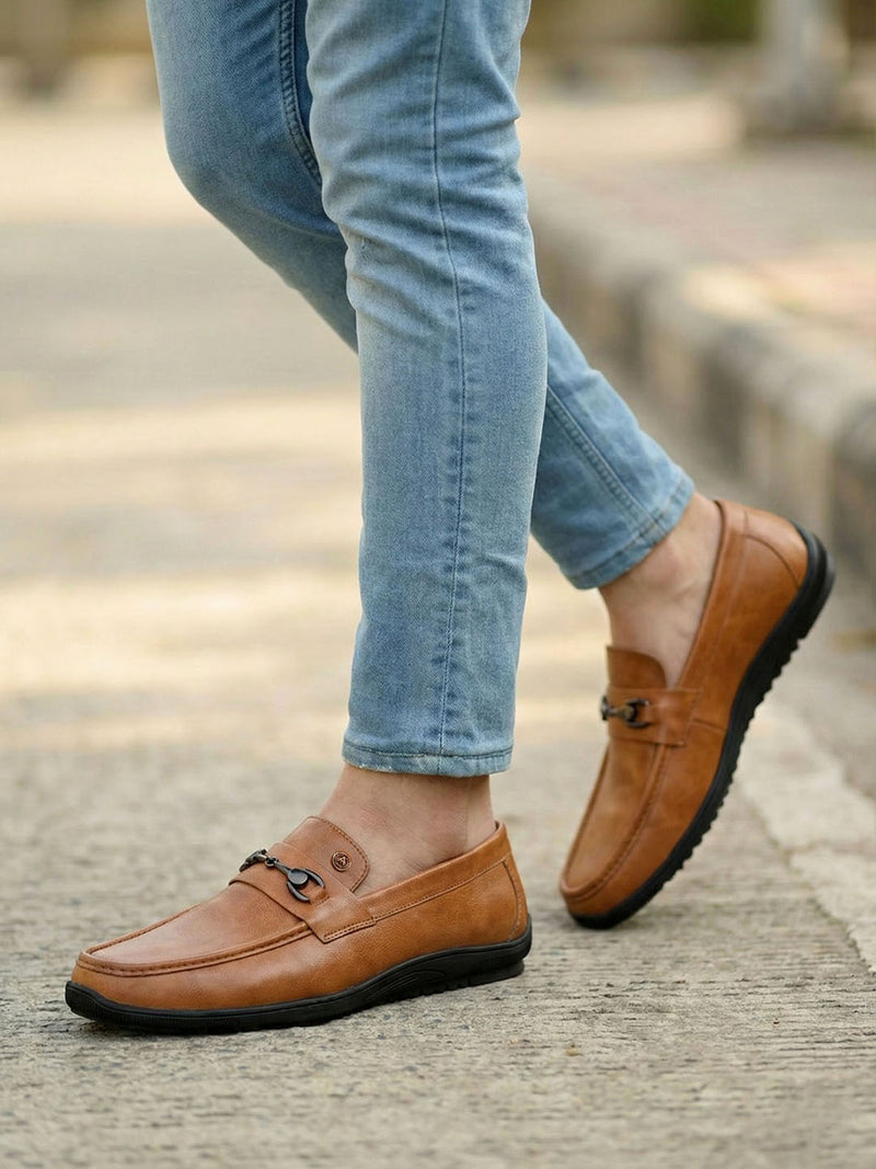 Urbano Tan Genuine Leather Casual Loafers for Men - Slip-On Shoes for Casual & Party Wear